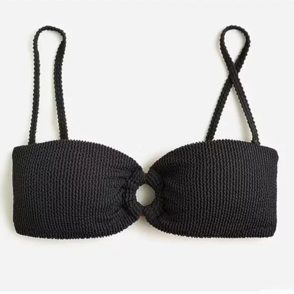 NWT J. Crew Heritage Textured O-ring Bandeau Black Bikini Swimsuit Top‎ 3X